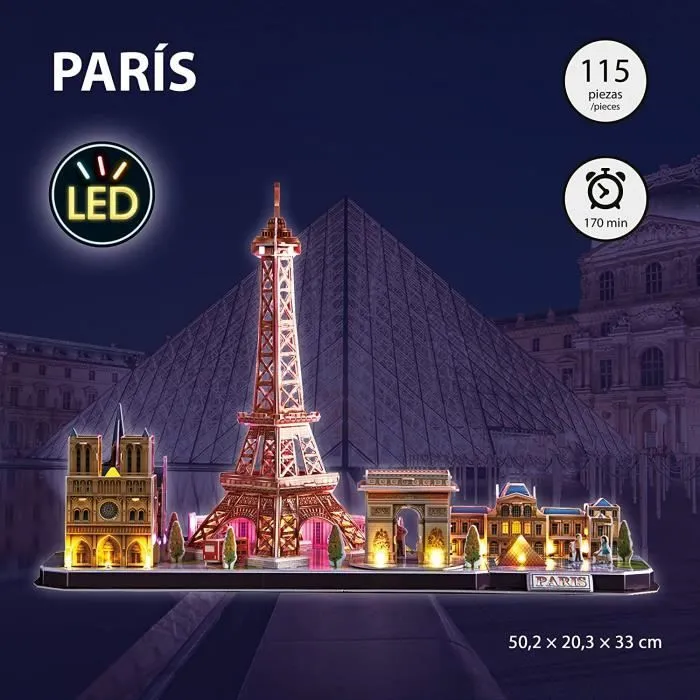 Puzzle 3D illuminé de la ville de Paris - XTREM RAIDERS - City Line Paris LED - Enfant - 115 pièces-3