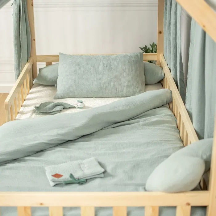 Ciel de Lit Cabane en gaze de coton SOLO Vert de gris 130x360 cm-3