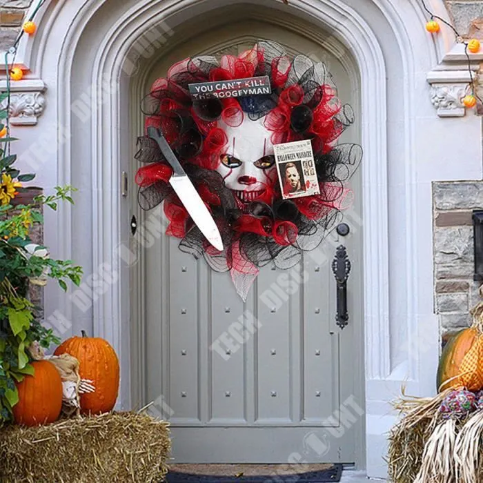 TD® Décoration de clown d'Halloween 40*40cm Masque de clown à accrocher à la porte Clown effrayant Convient à la décoration d'Hallow-3