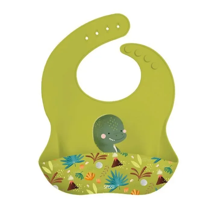 Bavoir récupérateur en silicone Animaux DINO-0