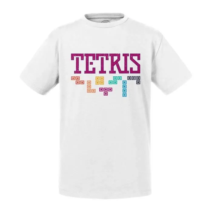 T-shirt Enfant Blanc Tetris Jeux Vidéo Retro Gaming Vintage-0
