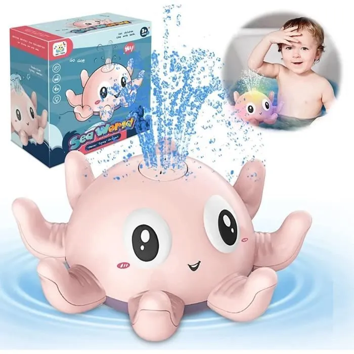 Jouet de Bain pour bébé de 3 ans, Jouet de Bain Lumineux Pieuvre, Jouet de bain Électrique Induction, Arroseur Automatique d'eau-0