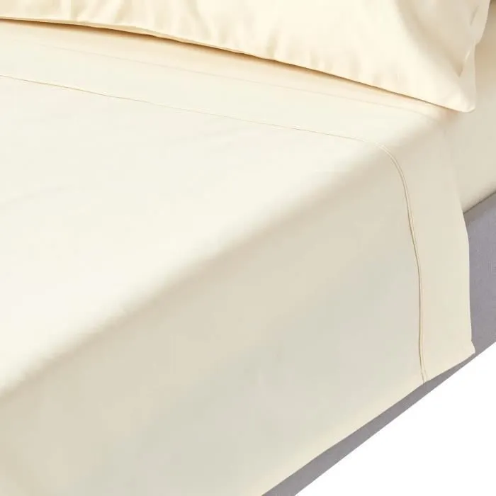 Drap plat uni 100% coton égyptien 1000 fils coloris crème 270 x 300 cm-0