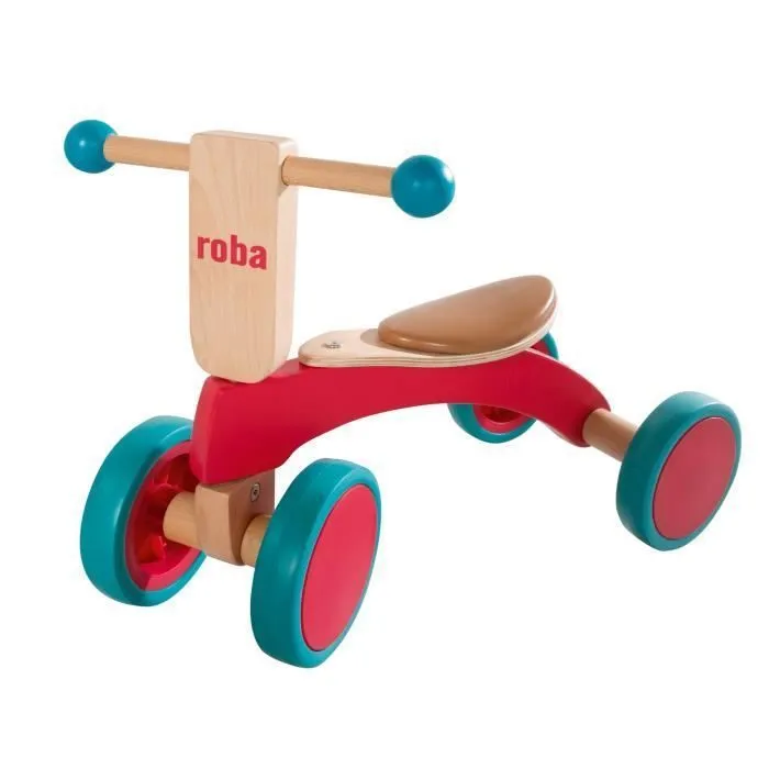 Draisienne sans Pédale ROBA pour Enfants de 1 à 3 Ans - Vélo en Bois à 4 Roues Caoutchoutées - Rouge et Vert-0