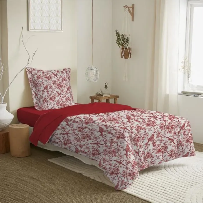 Parure de draps 3 pièces pour lit 90 x 190 cm Bérengère rouge-0