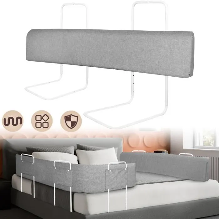 LZQ Barrière de lit d'enfant Barrière de sécurité Bébé Protection de Rail pour enfant, réglable en forme et hauteur - 180 cm, Gris-0
