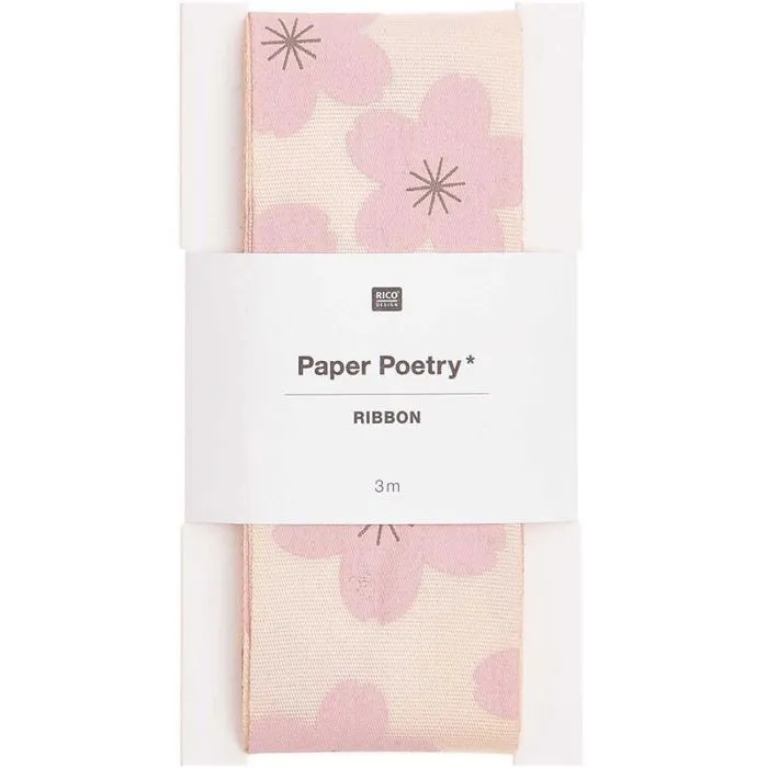 Ruban de taffetas rose poudré - motif Sakura-0