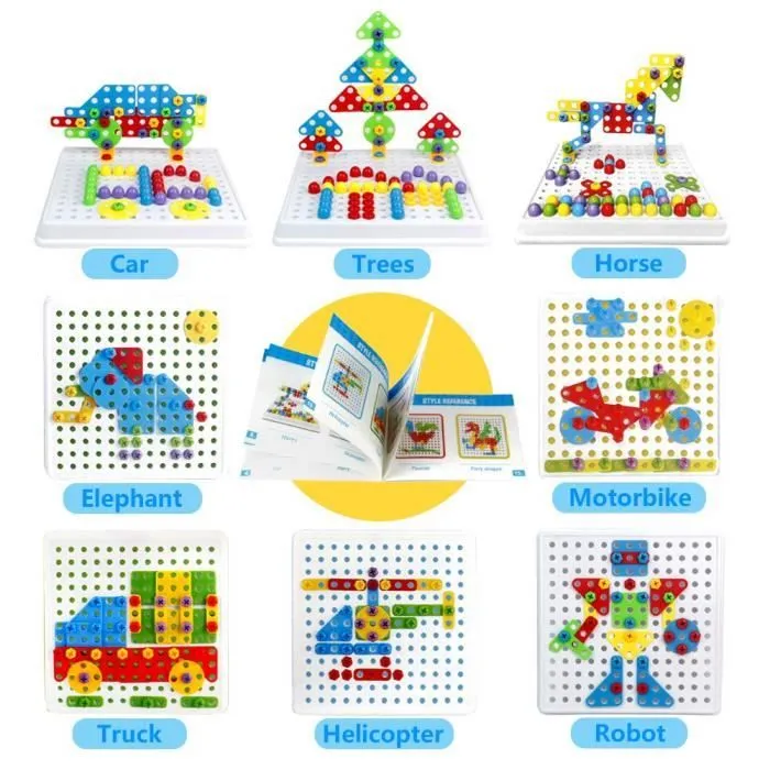 QUOXO Mosaique Enfant Puzzle 3D Construction Enfant Jeu Montessori Kit Mosaique 223 Pcs pour Enfant Fille Garcon 3 4 5 Ans-1