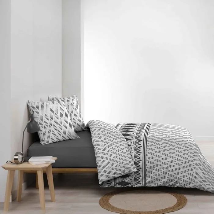 Parure de Lit - Paris Prix - Arcadia - 240x220cm - Coton Naturel - Imprimé - Blanc-3