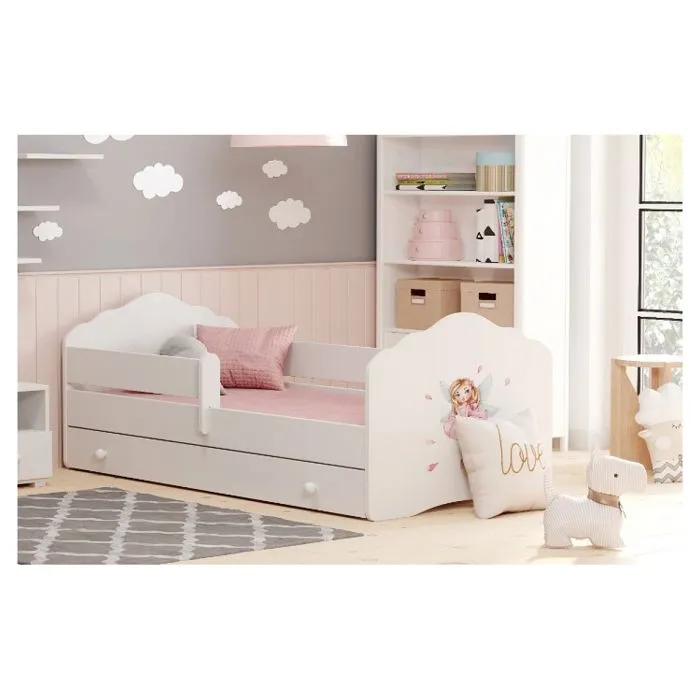 Lit enfant "fille rose", tiroir , matelas et barrière de protection , taille 140x70-2