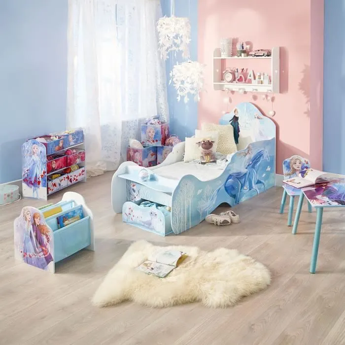 Disney La Reine des Neiges - Lit pour enfants avec étagère et tiroir de rangement sous le lit pour matelas 140cm x 70cm-1