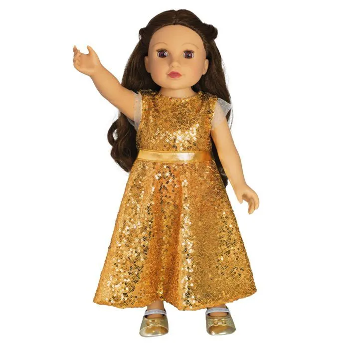 Vetement - accessoire poupee Heless - 7471 - Ballerines a Paillettes pour poupee Dore Taille 30-34 cm, 10128327-2