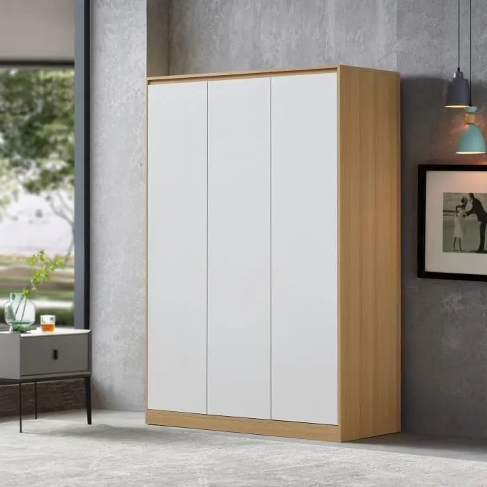 Armoire de chambre Bastheim avec 4 étagères MDF 176 x 120 x 52 cm effet chêne blanc-1