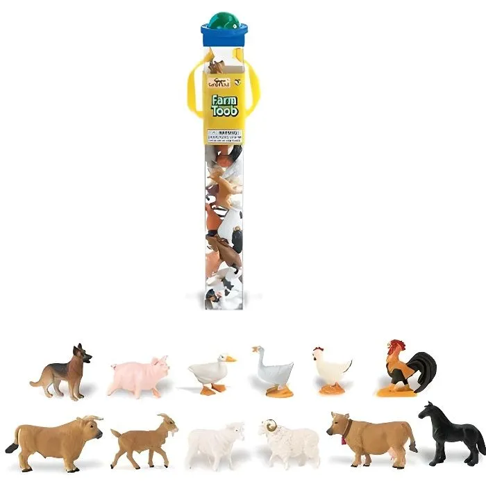 Figurines Animaux de la ferme - SAFARI - Tube de 12 - Pour enfant de 3 ans et plus-0