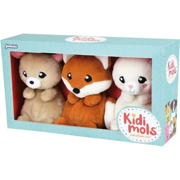 KIDIMOLS Coffret de 3 peluches animaux de la foret +/- 14 cm-2