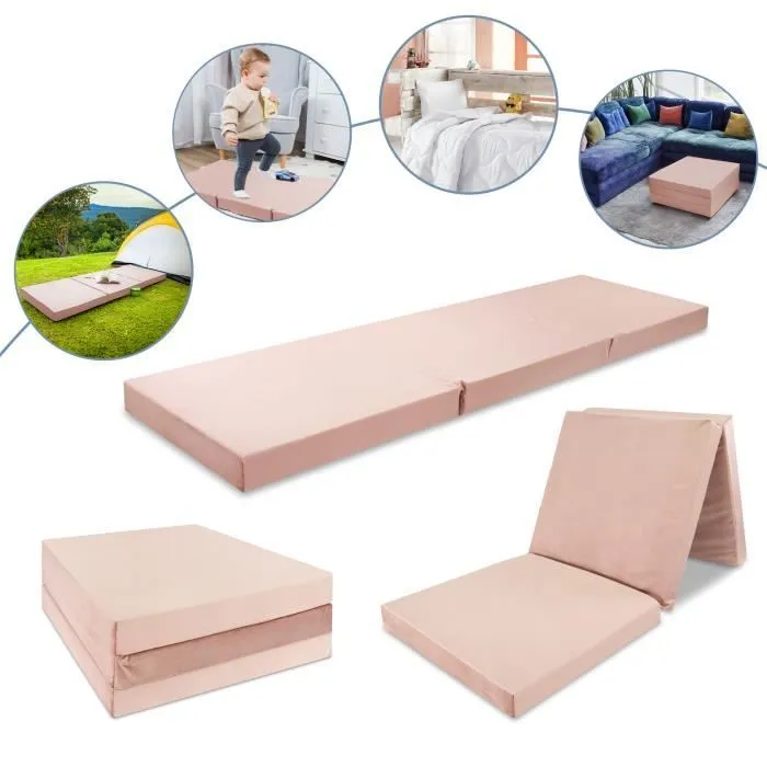 Matelas pliant pour lit d'appoint - AMAZINGGIRL - 195x65x8 cm - Rose - Mousse polyuréthane - Hypoallergénique-2