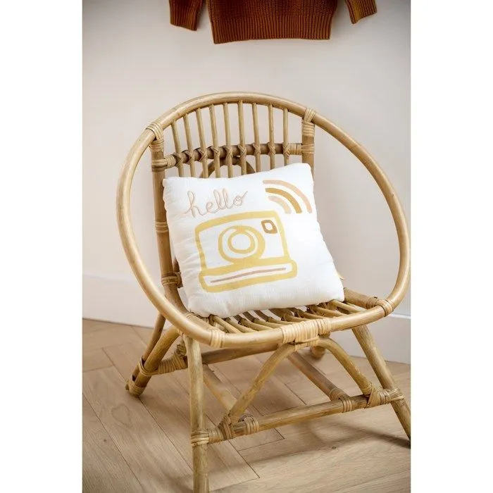 Coussin décoratif - Sauthon - 25x25cm - Coton blanc - Motif appareil photo - Chambre enfant-5