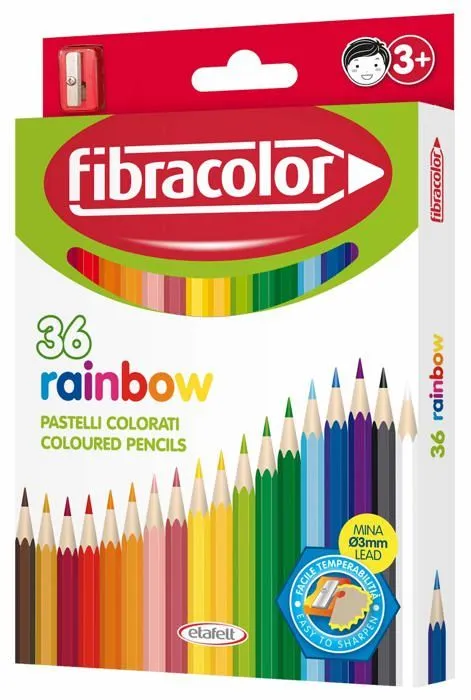 Crayon de couleur - craie grasse Fibracolor - Rainbow crayons de couleur pointe fine boite de 36 couleurs avec taille-crayon-0