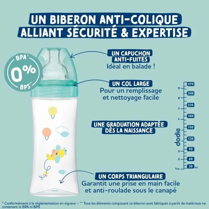 Lot de 3 biberons - DODIE - EB19 - 270 ml - Tétine plate - Vert-3