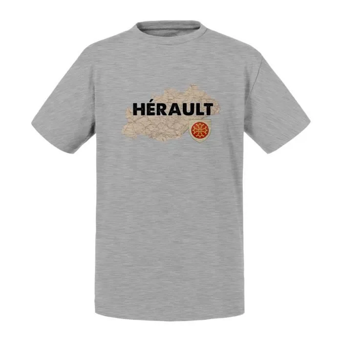 T-shirt Enfant Gris Hérault 34 Département Montpellier Carte Ancienne Occitanie-0