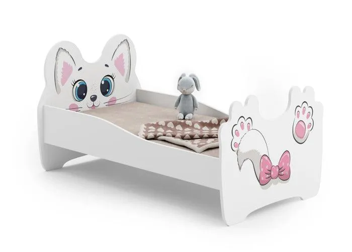 Lit enfant fille MOUNA avec matelas et cadre - Chat rose - 140 cm x 70 cm-0