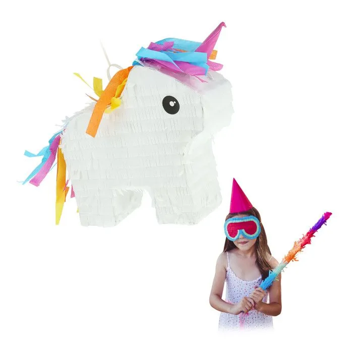 Relaxdays Mini pinata licorne, à remplir, anniversaire enfant, à suspendre, papier, 25 x 24 x 7 cm, arc-en-ciel, coloré-0
