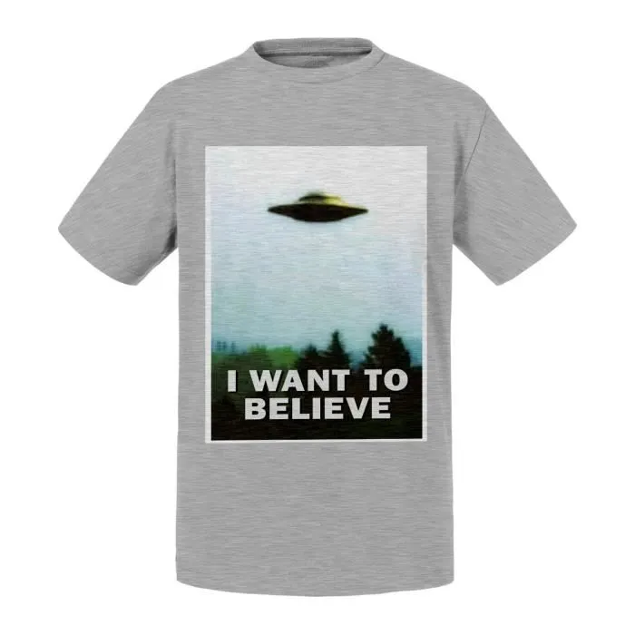 T-shirt Enfant Gris I Want To Believe Alien Ovni Extraterrestres-0