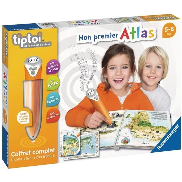 Ravensburger - Coffret Complet tiptoi Lecteur interactif + Livre en français Mon premier Atlas - A partir de 5 ans-0