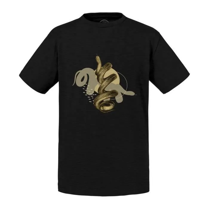T-shirt Enfant Noir Serpent Noir Design Moderne Biologie Illustration Ancienne-0