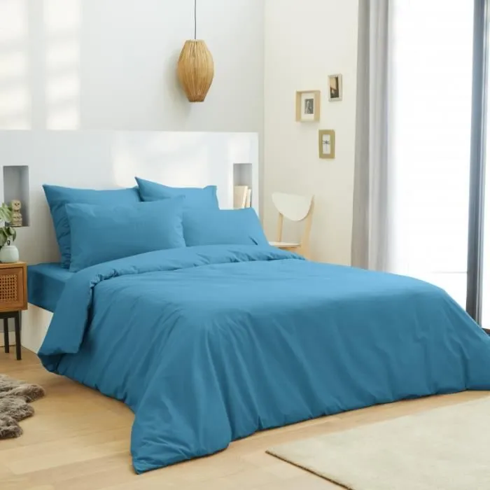 Housse de couette - Non spécifié - 240 x 220 cm - 100% Coton - Turquoise - Lavable en machine-0