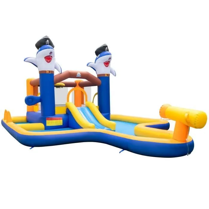 COSTWAY Château Gonflable 7 en 1-Parc Toboggan Aquatique pour Enfants, avec Piscine et Canon à Eau, Jeu de Boxe, 578 x 408 x 250 cm-0