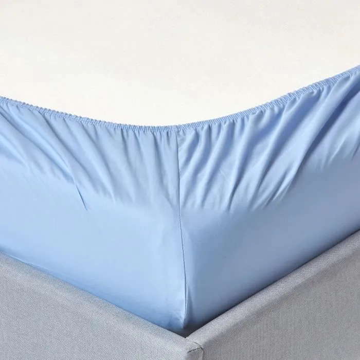 Drap-housse Bleu 100% coton Égyptien 200 fils 160 x 200 cm-1