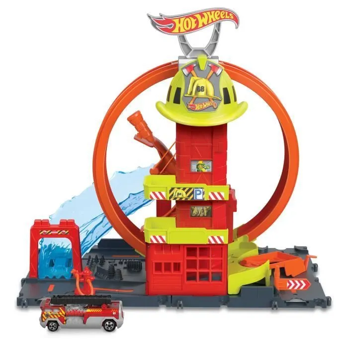 Caserne de pompiers - Hot Wheels - Super Fire Station - Multicolore - 4 ans - Inclus camion de pompiers-0