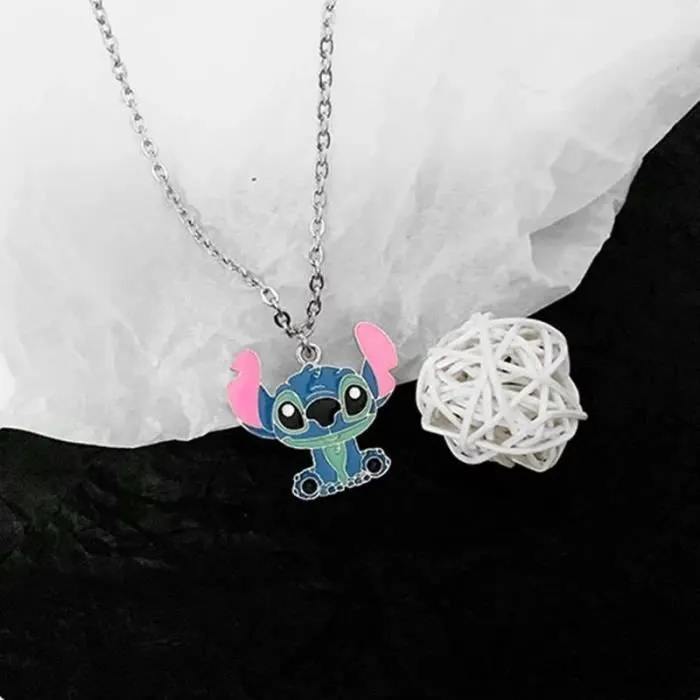 Collier stitch kawaii pendentif argenté bijoux fantaisies femme enfant cadeau lilo-0