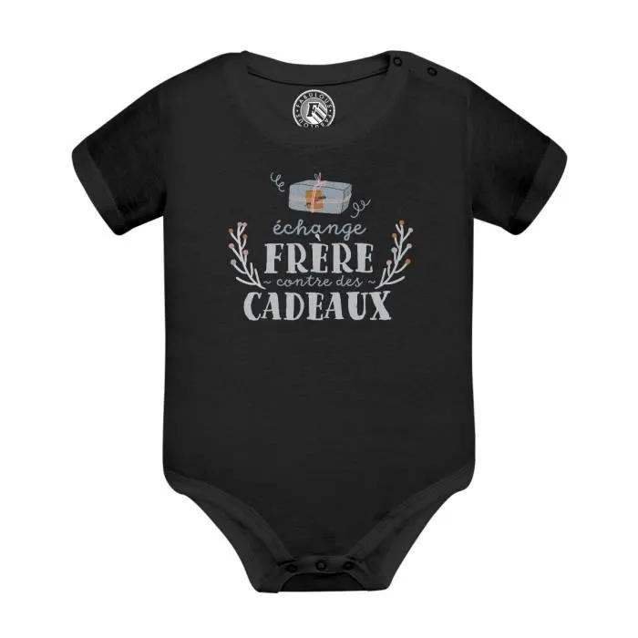Body Bébé Manche Courte Noir Échange Frère contre cadeaux Noel Hiver Père Noel-0