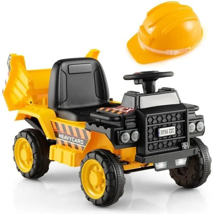 COSTWAY Voiture Électrique Enfants 6V Camion avec Godet Amovible & Casque de Sécurité, Charge 25kg, pour Enfants de 18-36 Mois-0
