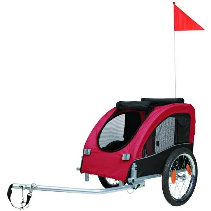 Remorque de vélo pour chien TRIXIE - Noir/Rouge - 46x50x74 cm - Cadre métal solide et facile d'entretien-0