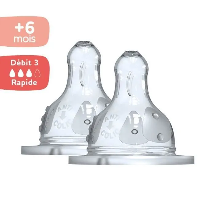 Dodie Biberon Initiation+ Anti-Coliques 3 Vitesses Tétine Ronde Col Large Débit 3 +6m 2 tétines-1