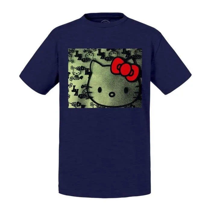 T-shirt Enfant Bleu Hello Kitty Kawai Chat Mignon Anime Japon-0