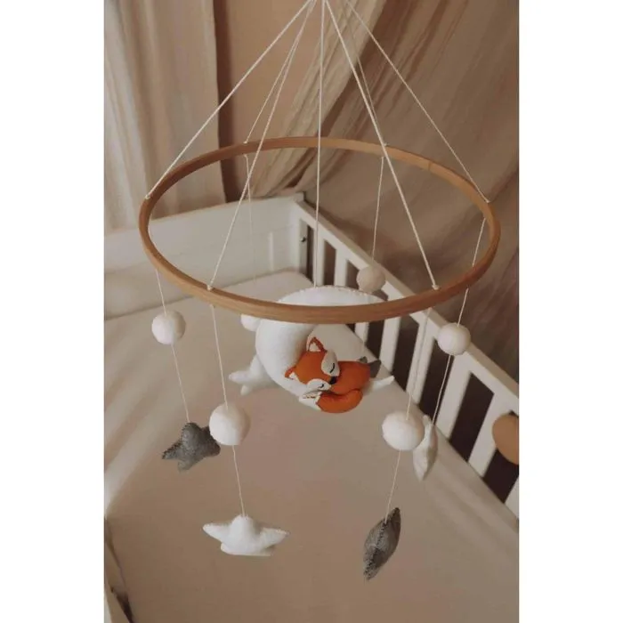 Mobile Musical Bébé - Mobile bébé renard endormi fait main - mobile musical pour lit-3