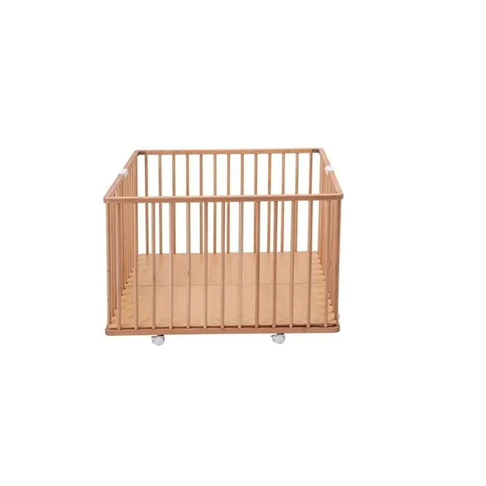 Parc bébé pliant en bois Combelle Gaby - Plancher réglable et roulettes - 92x88x67 cm-3