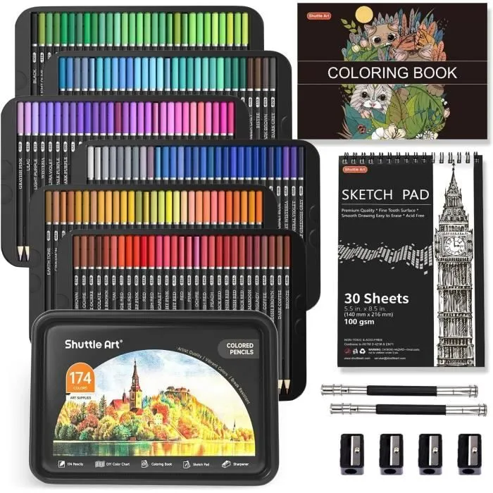 Crayon de Couleur - Shuttle Art - 174 Couleurs - Étui Métallique - Non Toxique - Professionnel-0