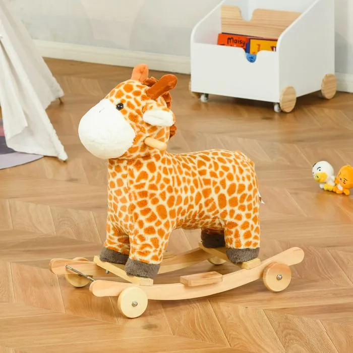 HOMCOM - Cheval à Bascule - Peluche Courte - 63x38x63cm - Jaune-2