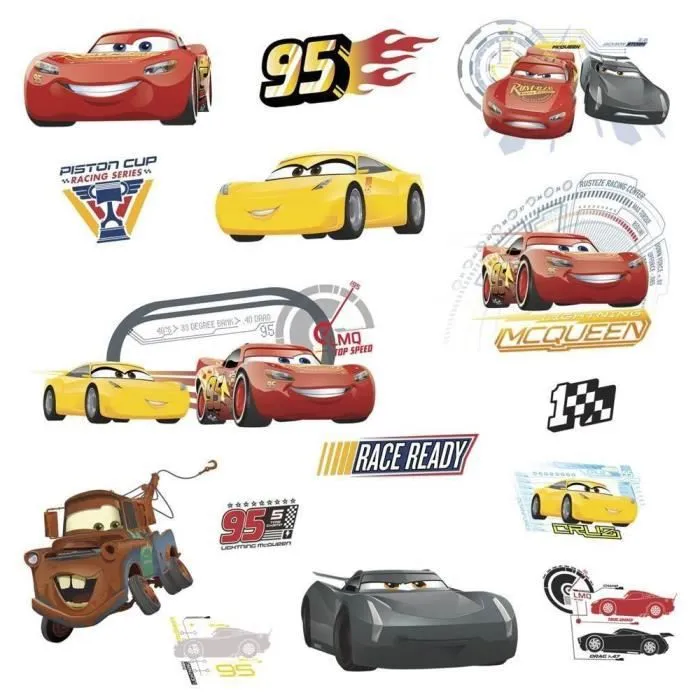 Stickers repositionnables Cars avec Flash McQueen Martin et ses amis de Disney 25,4CM X 45,7CM-1