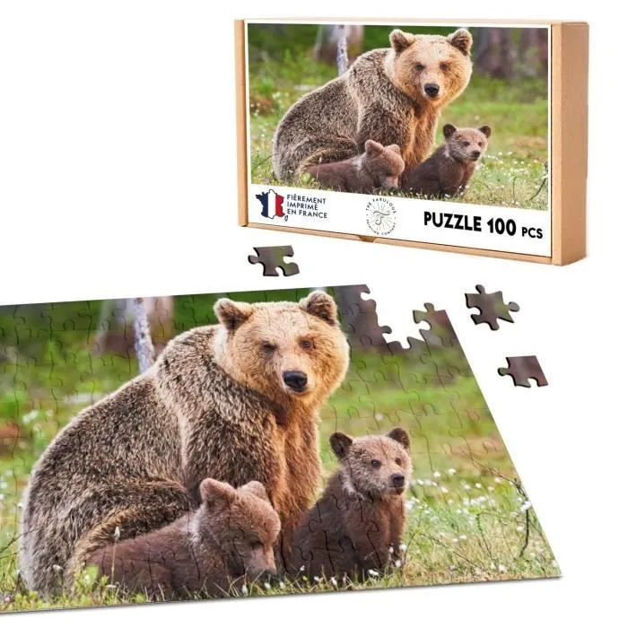 Puzzle Classique 100 pièces Famille d'Ours Ourson Maman Ours Photo Animaux Sauvages-0