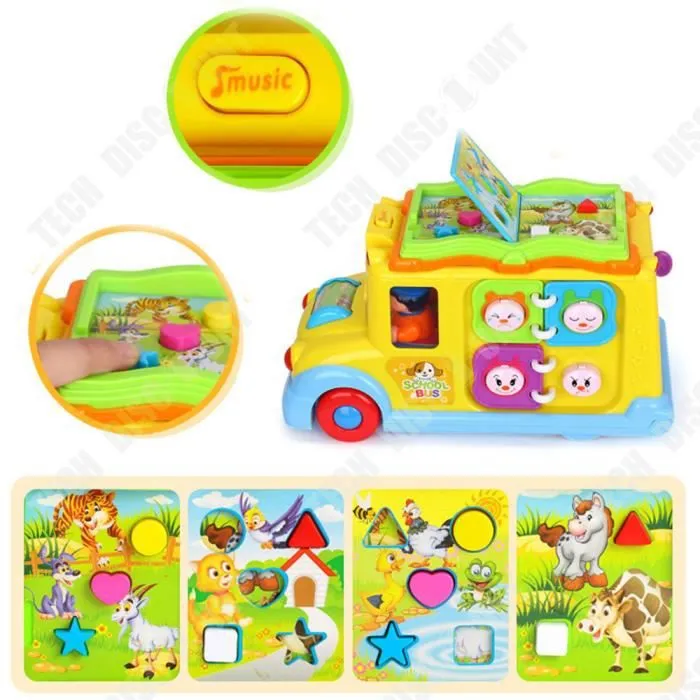 TD® Jouet d'autobus scolaire de musique électrique Version anglaise multifonctionnelle jouet de danse interactif éducatif pour enfan-2