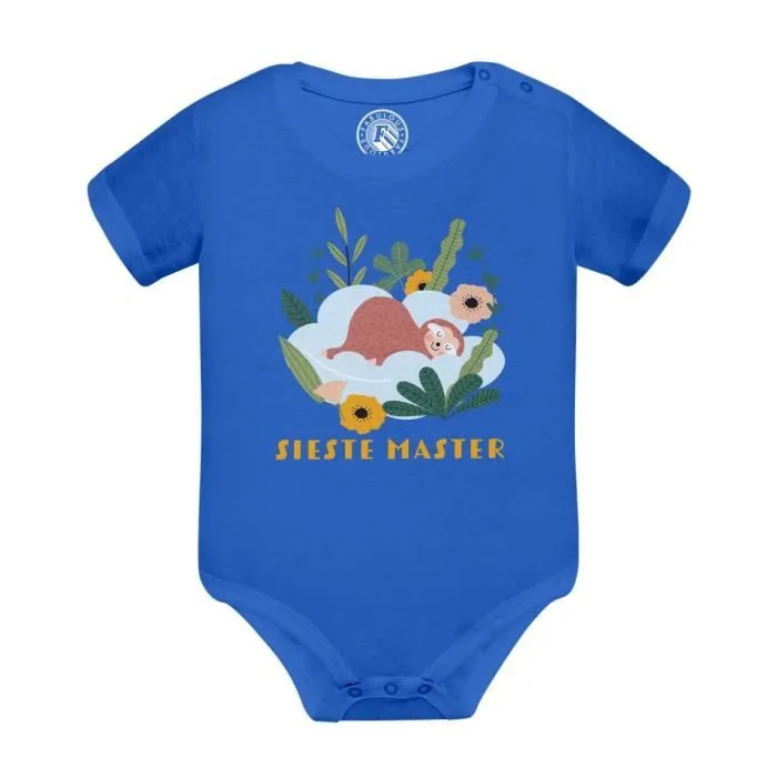 Body Bébé Manche Courte Bleu Paresseux Sieste Master Dessin Illustration-0