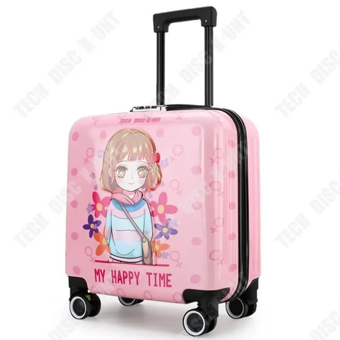 TD® Valise de chariot pour enfants de dessin animé roue universelle valise d'étudiant mot de passe valise d'embarquement de voyage-0