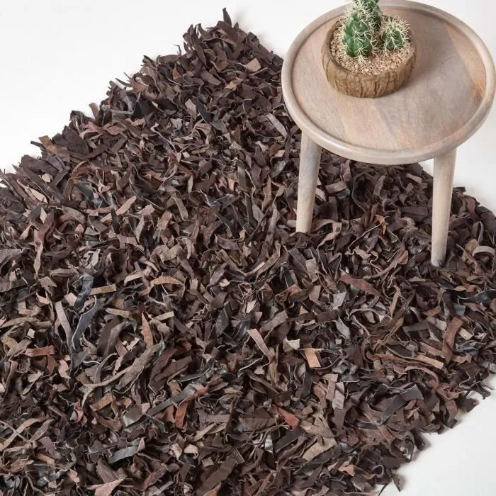 Tapis Shaggy Cuir Dallas Chocolat 90 x 150 cm-0
