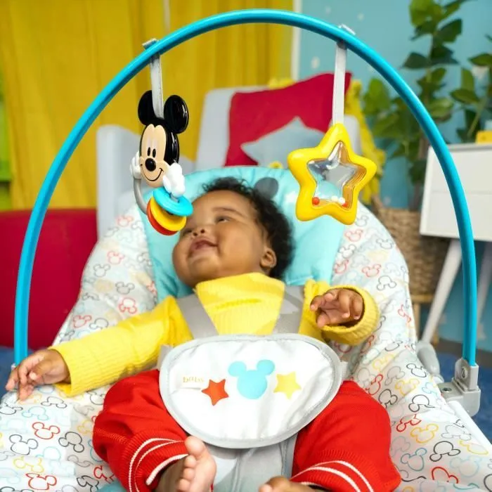 DISNEY BABY -MICKEY- Transat bébé à bascule évolutif 3-en-1 avec 3 Positions et arche avec jouets peluches Mickey amovible-2